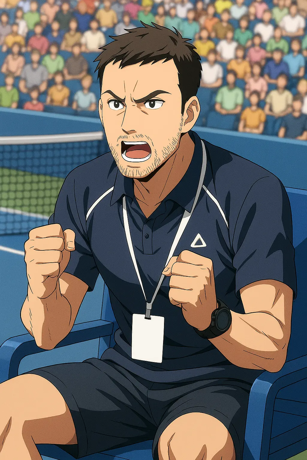 Stefano Vukov Courtside Return — Anime Coach Comeback Illustration