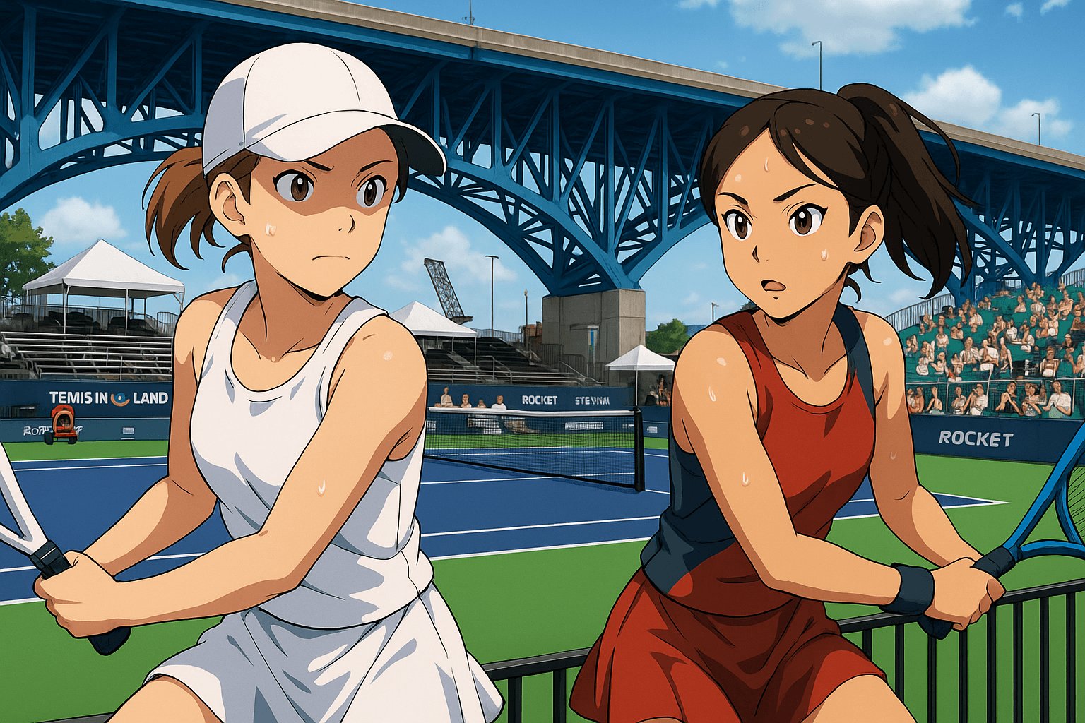 Iva Jovic vs Ann Li at the Cleveland Tennis in the Land 2025 tournament on Ohio’s blue hard courts under the bridge