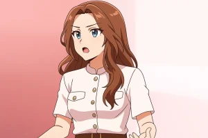 A confident Elena Dementieva in a white buttoned blouse speaking in the First and Red studio