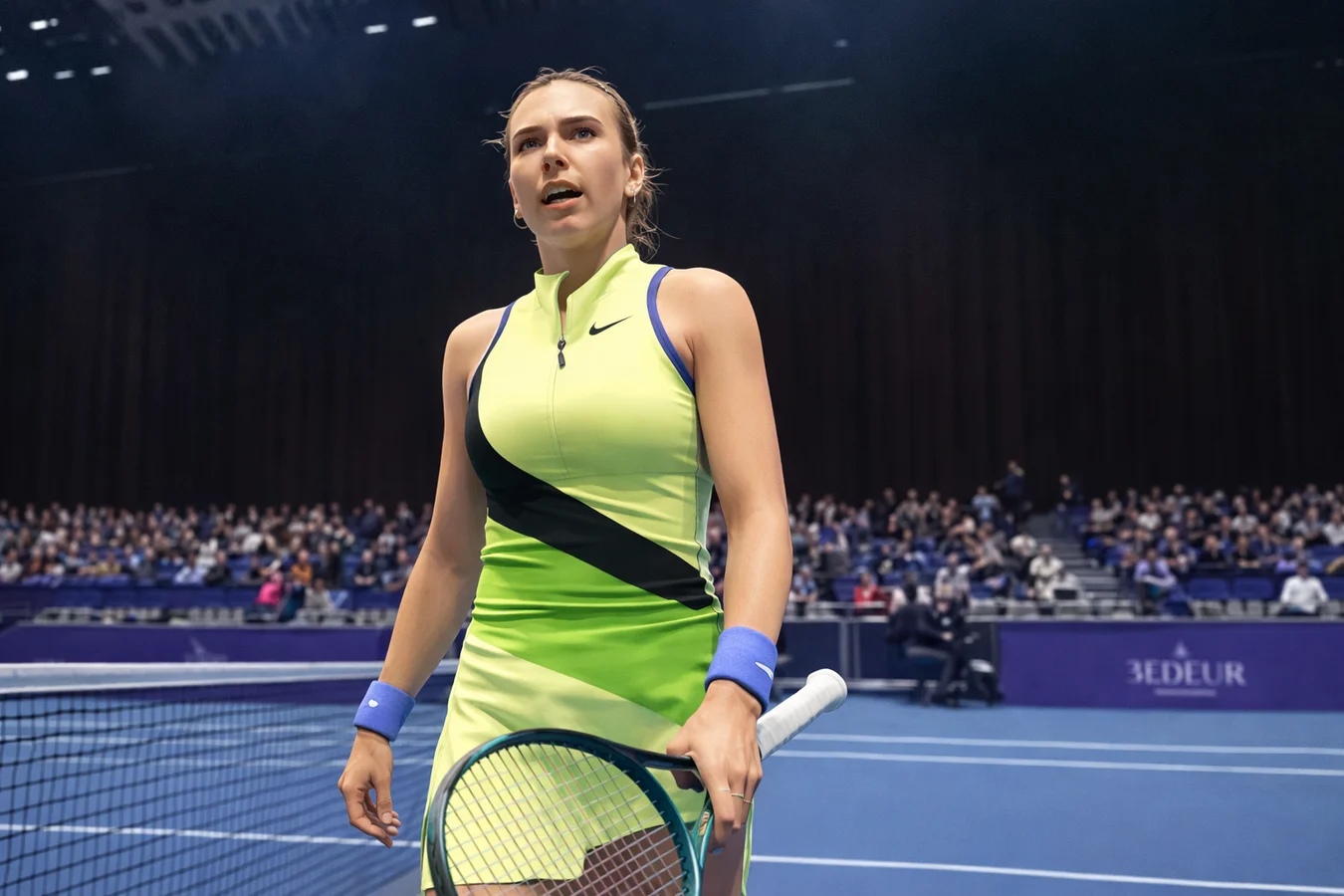 Katie Boulter on court during the 2026 Ostrava Open final, moments after sealing the title with a confident performance.