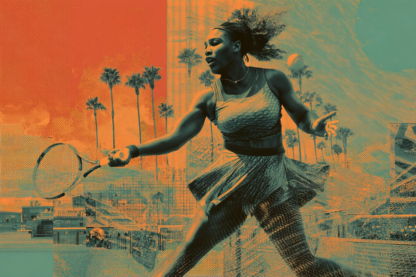 Serena Williams practicing on court at Indian Wells, symbolizing a potential return to competitive tennis ahead of the 2026 BNP Paribas Open.