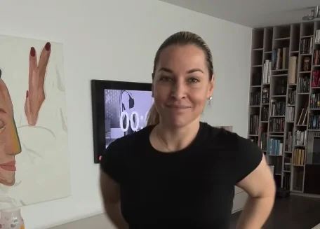 Dominika Cibulkova smiling during a home workout setting in 2026