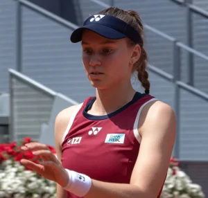 Elena Rybakina prepares for the next point during a match at the Madrid Open 2026