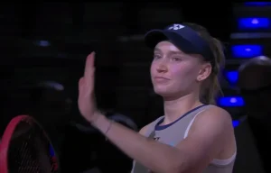 Elena Rybakina waves to the crowd while thanking fans for their support during the Stuttgart 2026 tournament.