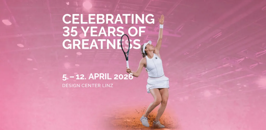 Upper Austria Ladies Linz Open 2026 tennis player serving during indoor WTA tournament