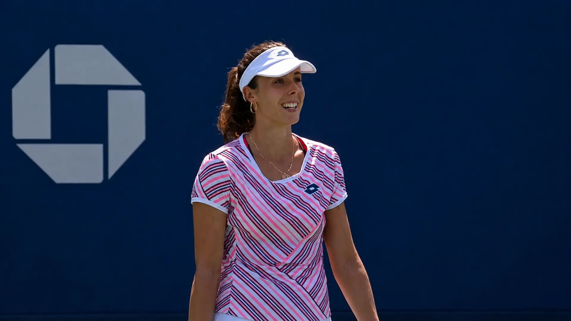 Alizé Cornet at the 2018 US Open after receiving a code violation for changing her shirt on court