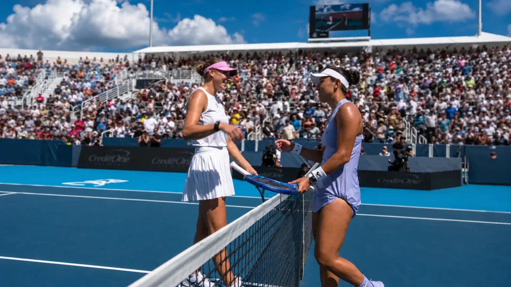 Amanda Anisimova congratulates Jessica Pegula after Pegula’s win at the 2026 Cincinnati Open