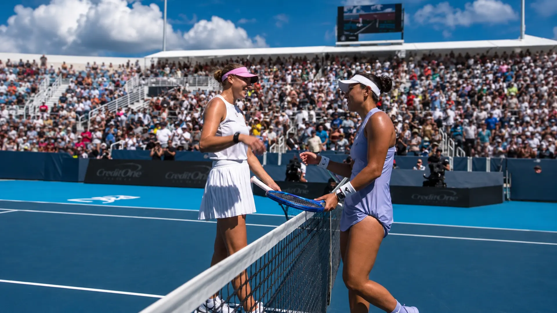 Amanda Anisimova congratulates Jessica Pegula after Pegula’s win at the 2026 Cincinnati Open