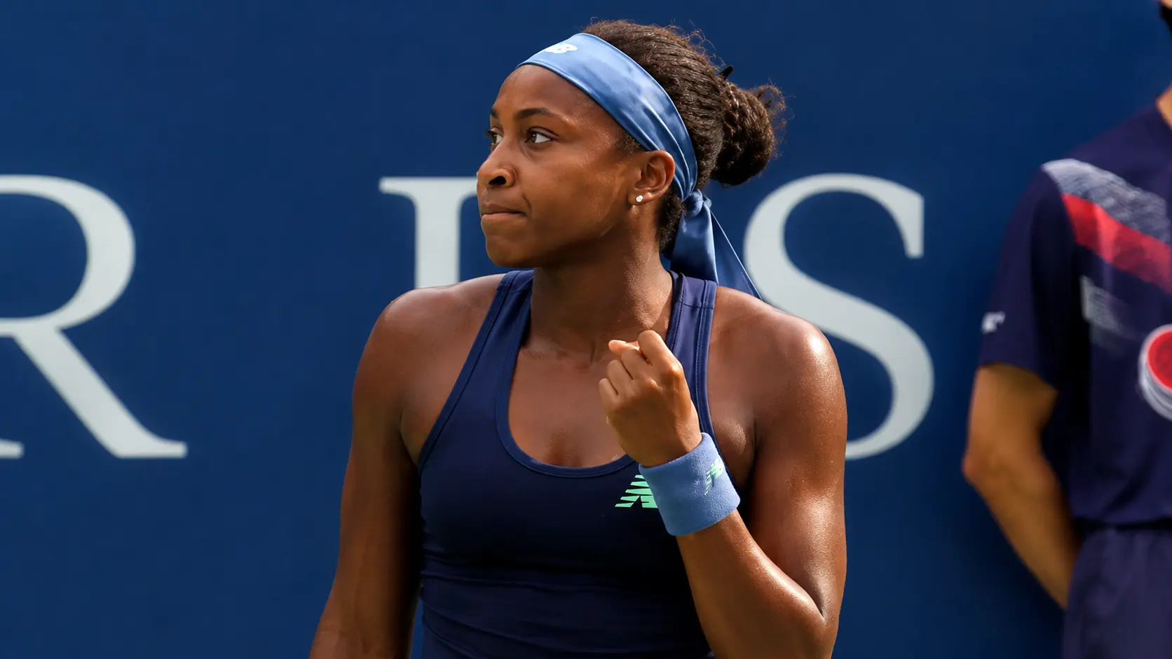 Coco Gauff celebrates as she cruises into the quarterfinals at the Canadian Open