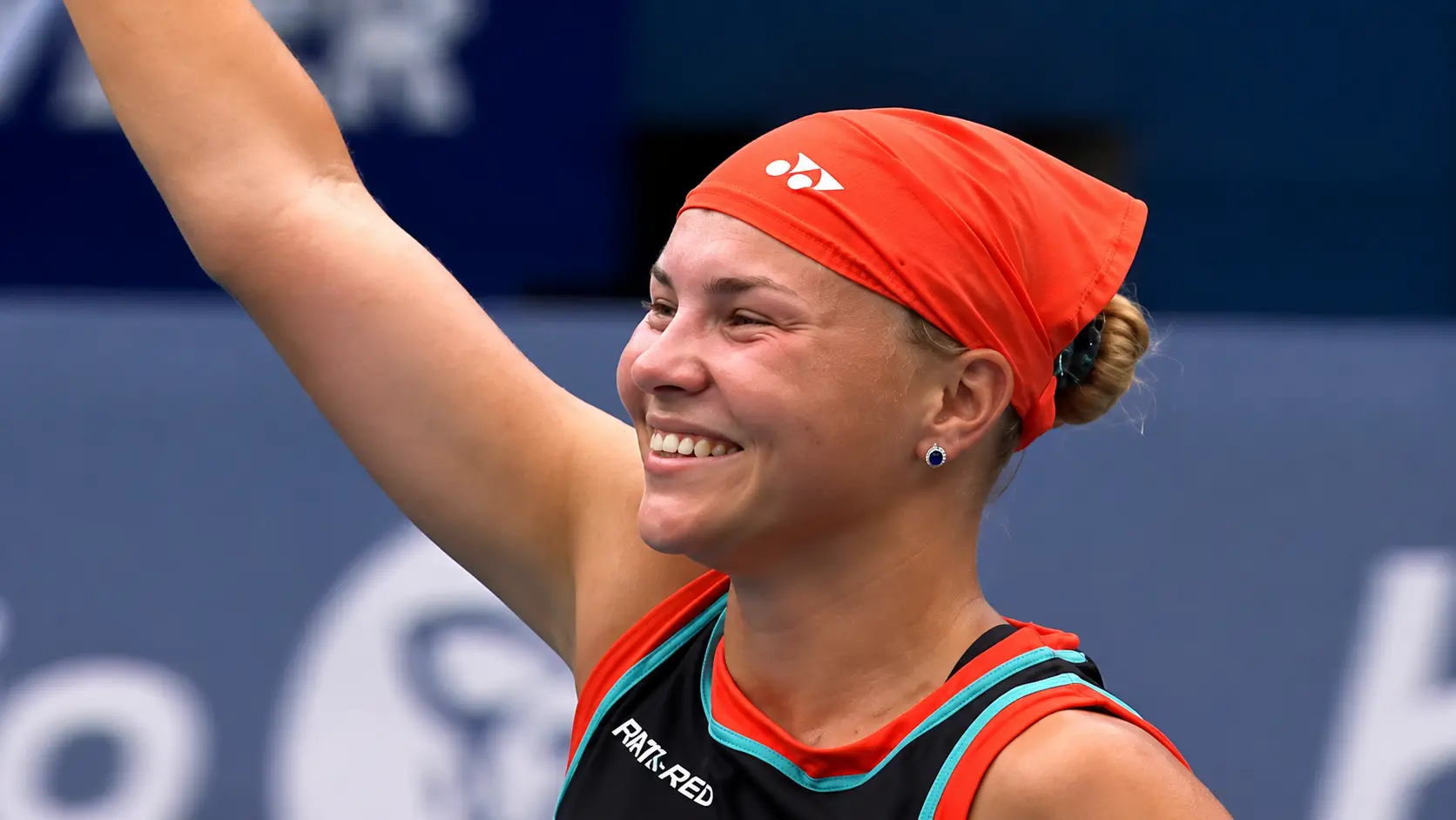 Diana Shnaider celebrates after defeating Jessica Pegula in the Round of 16 at the 2026 Canadian Open