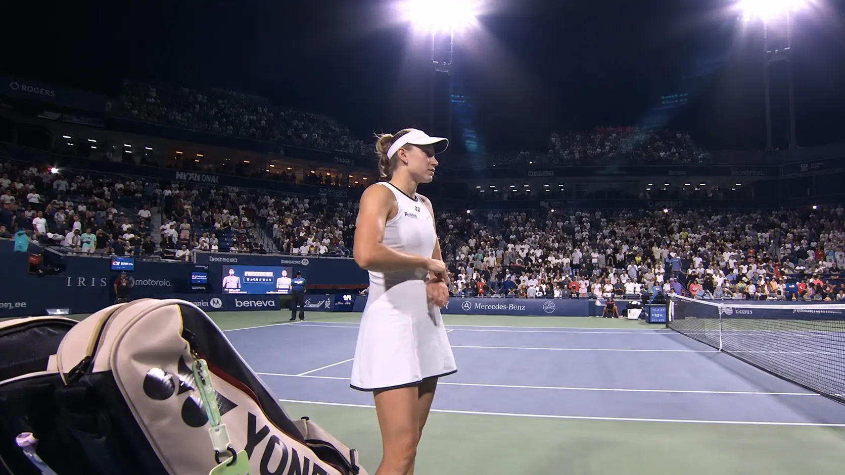 Elena Rybakina on court after defeating Naomi Osaka at the 2026 Canadian Open