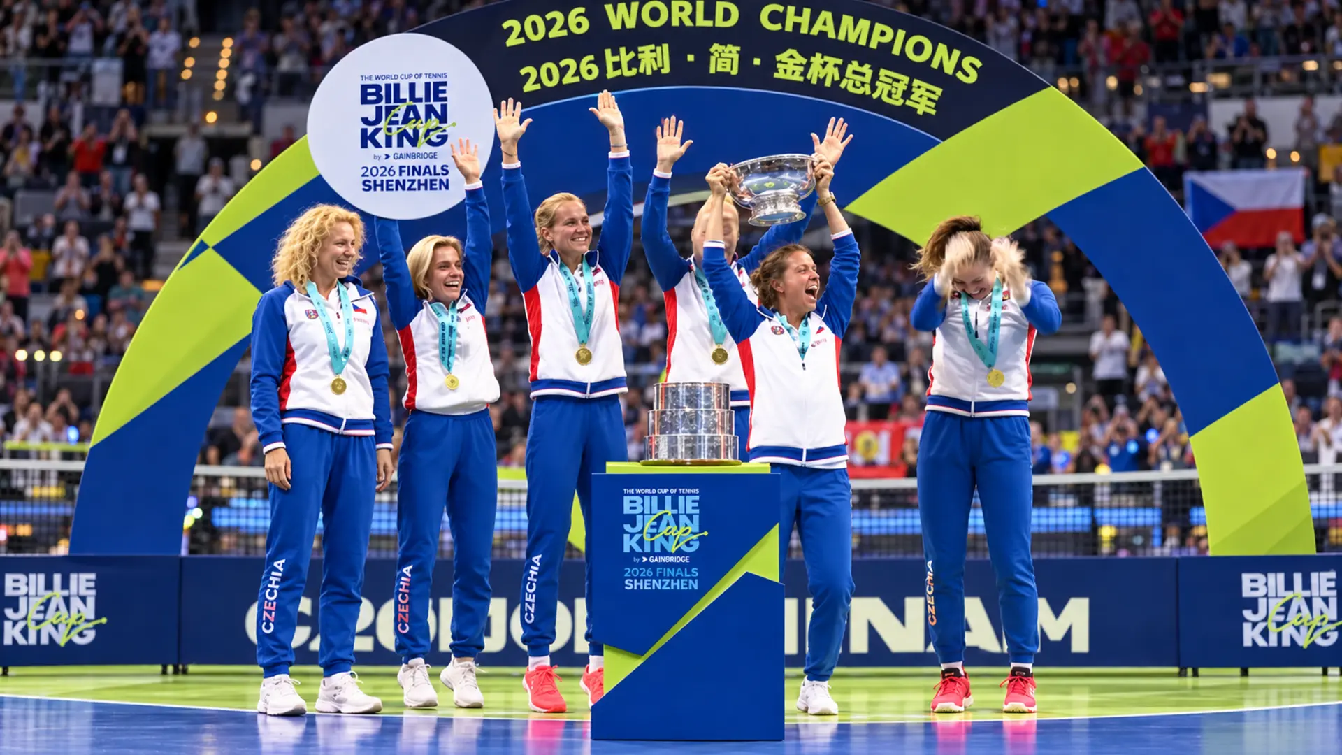 Czech Republic players celebrate after winning the 2026 Billie Jean King Cup