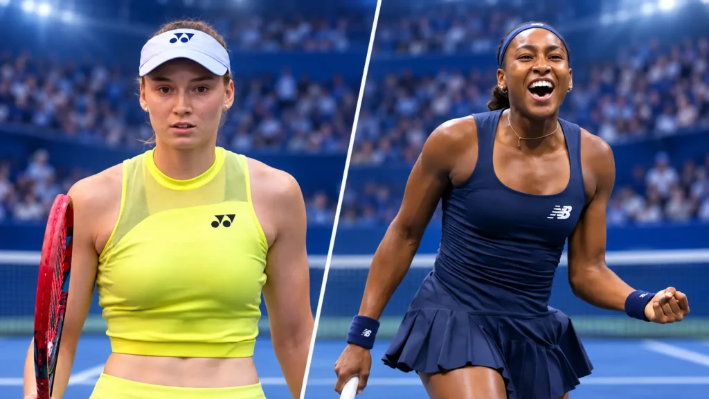 Elena Rybakina and Coco Gauff pictured ahead of their 2026 US Open semifinal clash