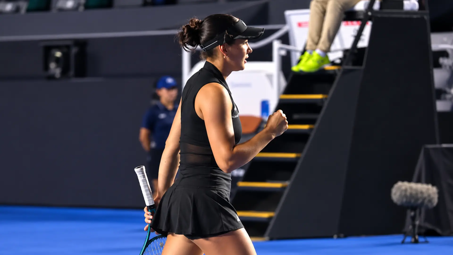 Eva Lys celebrates after saving seven set points during her match in Sao Paulo in 2026