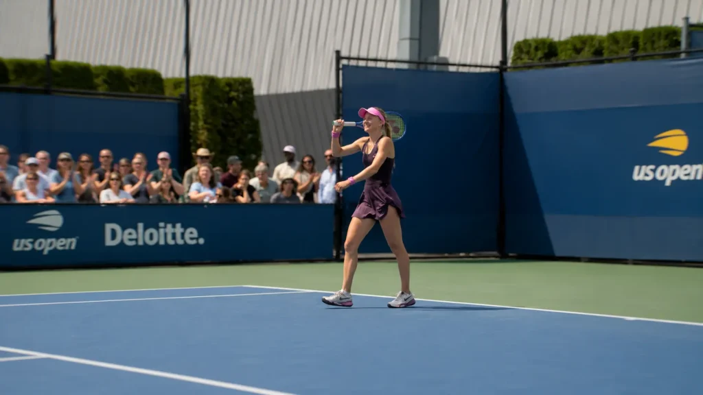 Harriet Dart celebrates on court during the 2026 US Open in New York