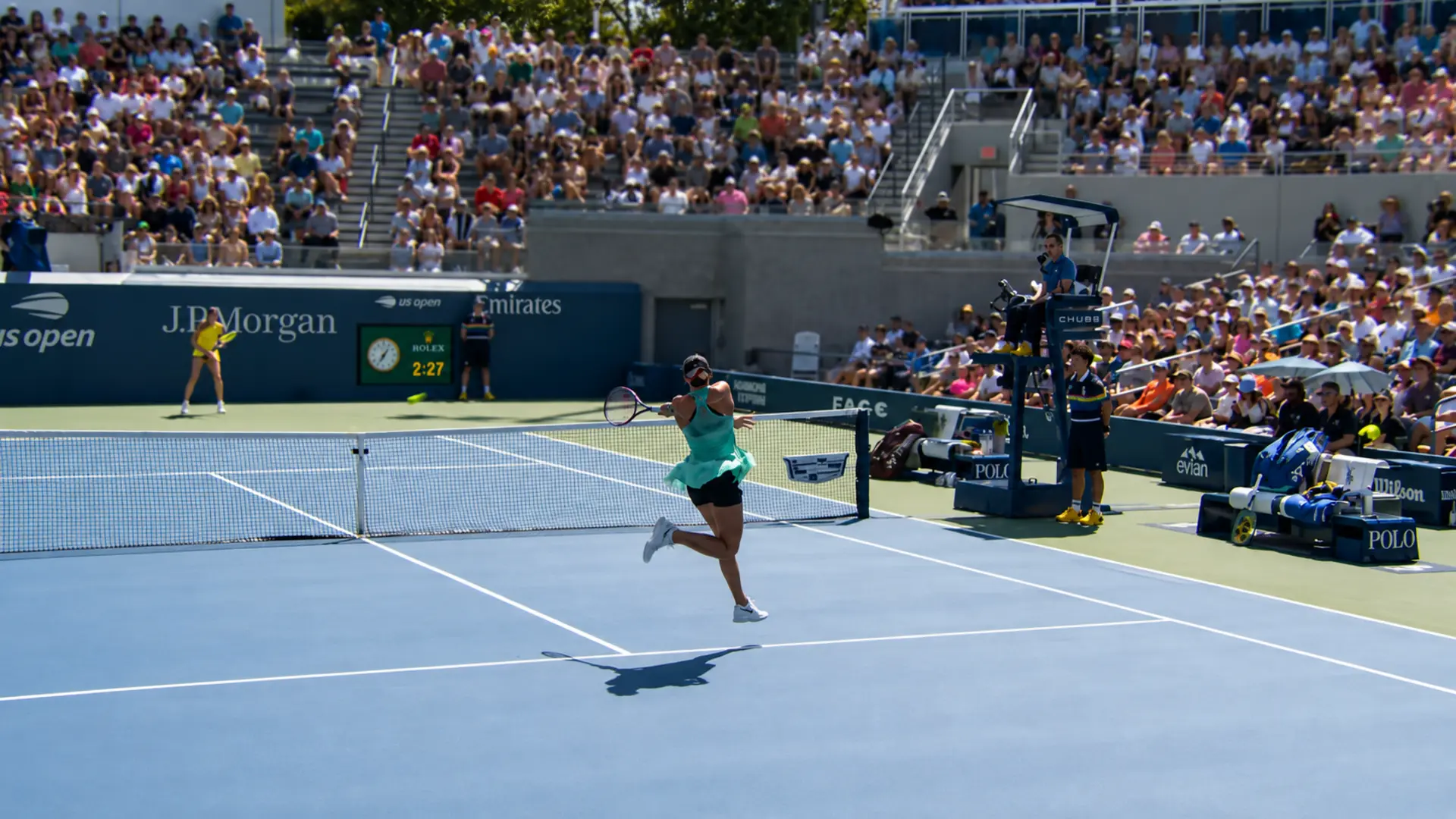 Madison Keys plays Anna Bondar during the deciding set of their second-round match at the 2026 US Open