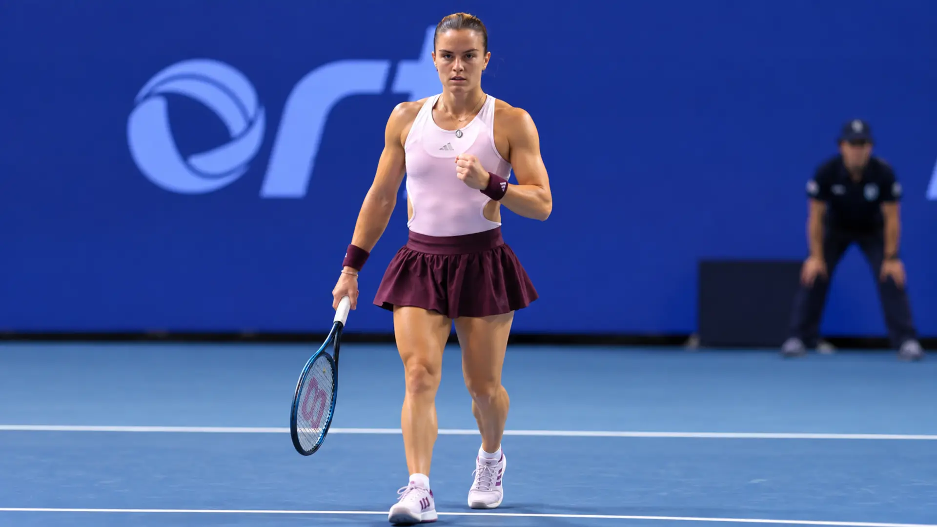 Maria Sakkari celebrates after reaching the quarterfinals of the 2026 Singapore Tennis Open