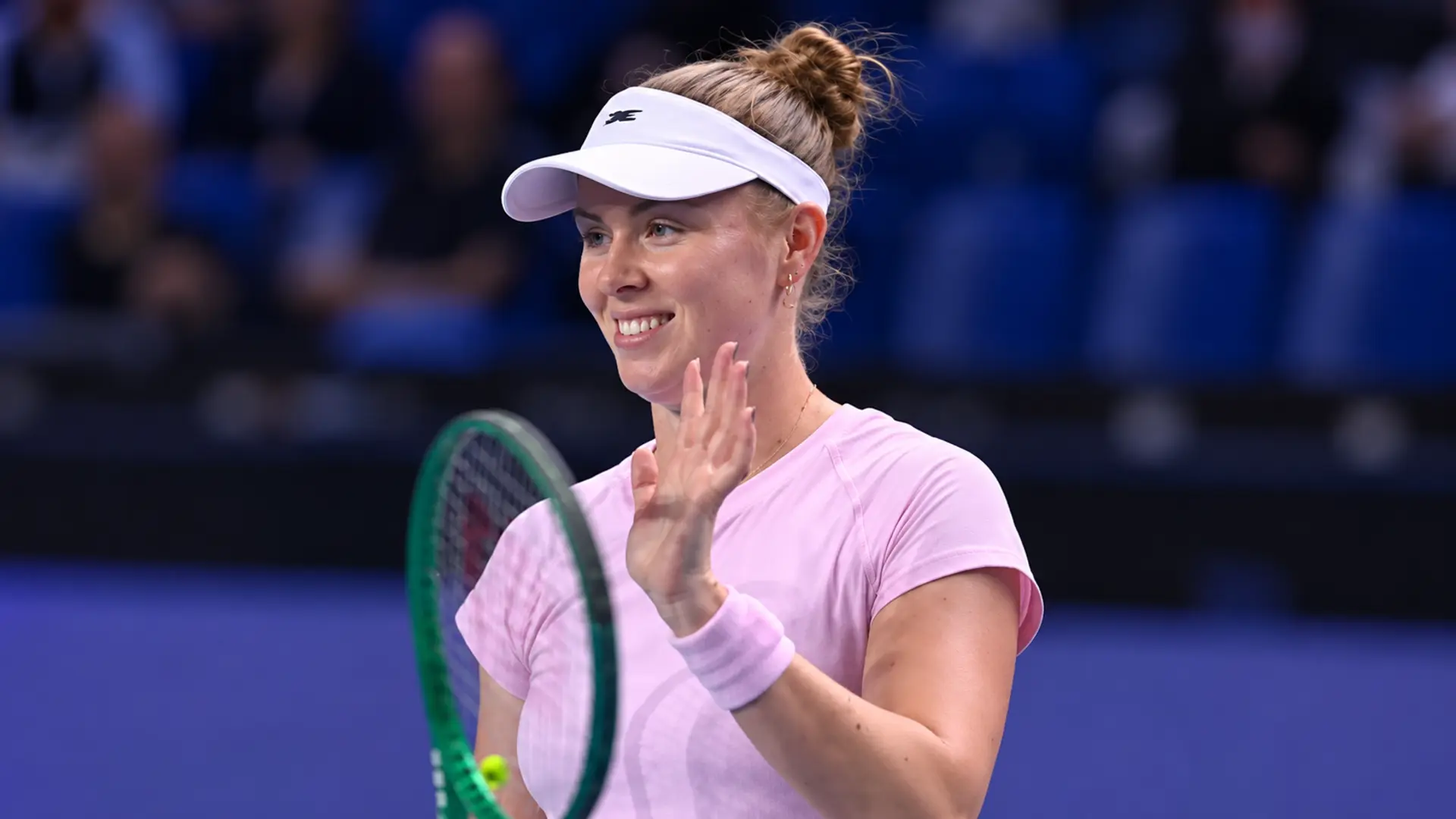 Australia’s Talia Gibson celebrates after reaching the final of the 2026 Singapore Tennis Open, the biggest milestone of her career