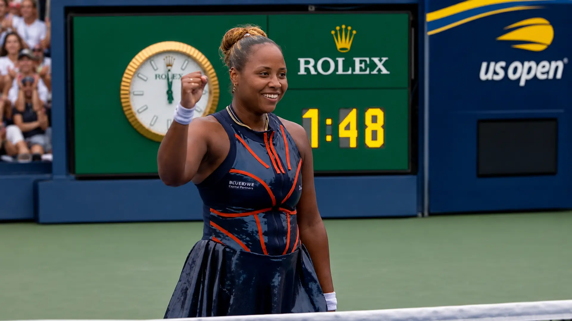 Taylor Townsend celebrates after cruising into the third round of the 2026 US Open