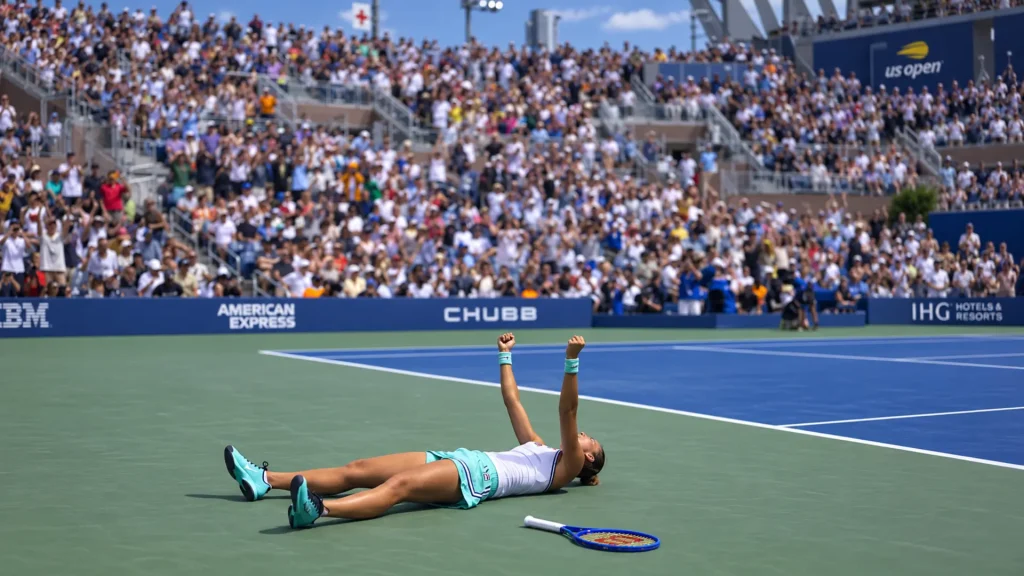 Zheng Qinwen celebrates after a dramatic third-round victory over Madison Keys at the 2026 US Open