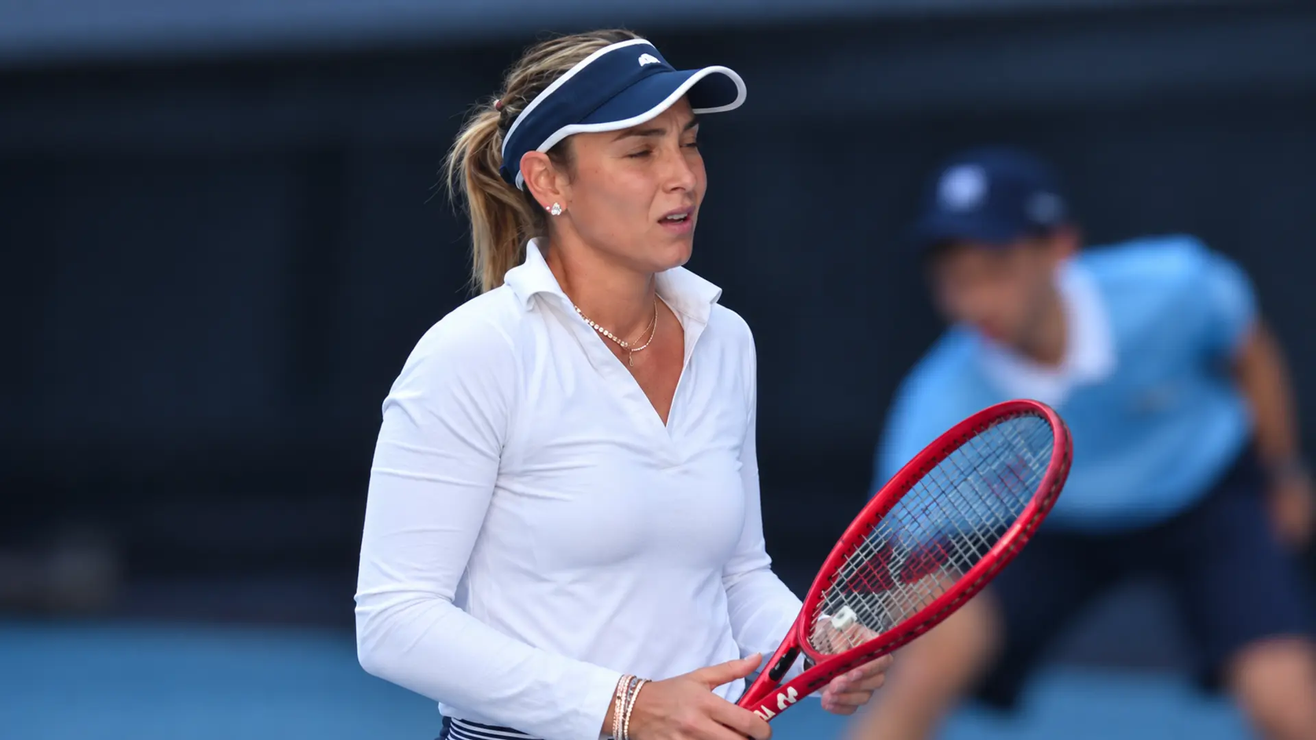 Donna Vekic reacts in despair after twice letting victory slip against Iga Swiatek at the 2026 China Open