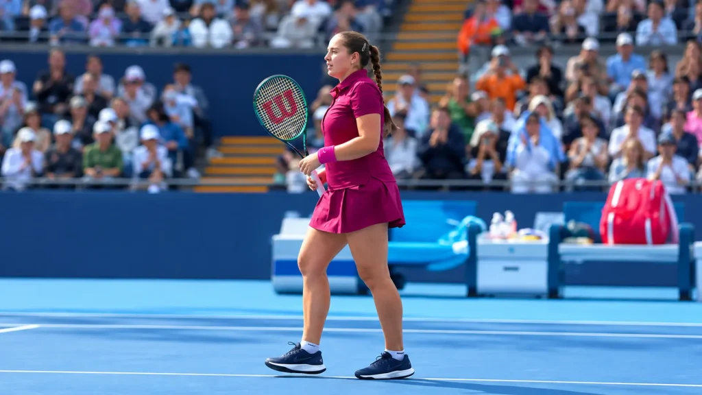 Jelena Ostapenko celebrates after defeating Paula Badosa to reach the third round of the 2026 China Open