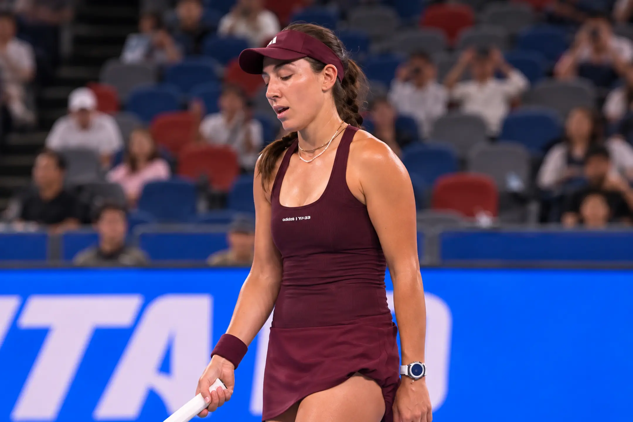 Jessica Pegula reacts in disbelief after missing a straightforward match point against Jelena Ostapenko at the 2026 Wuhan Open