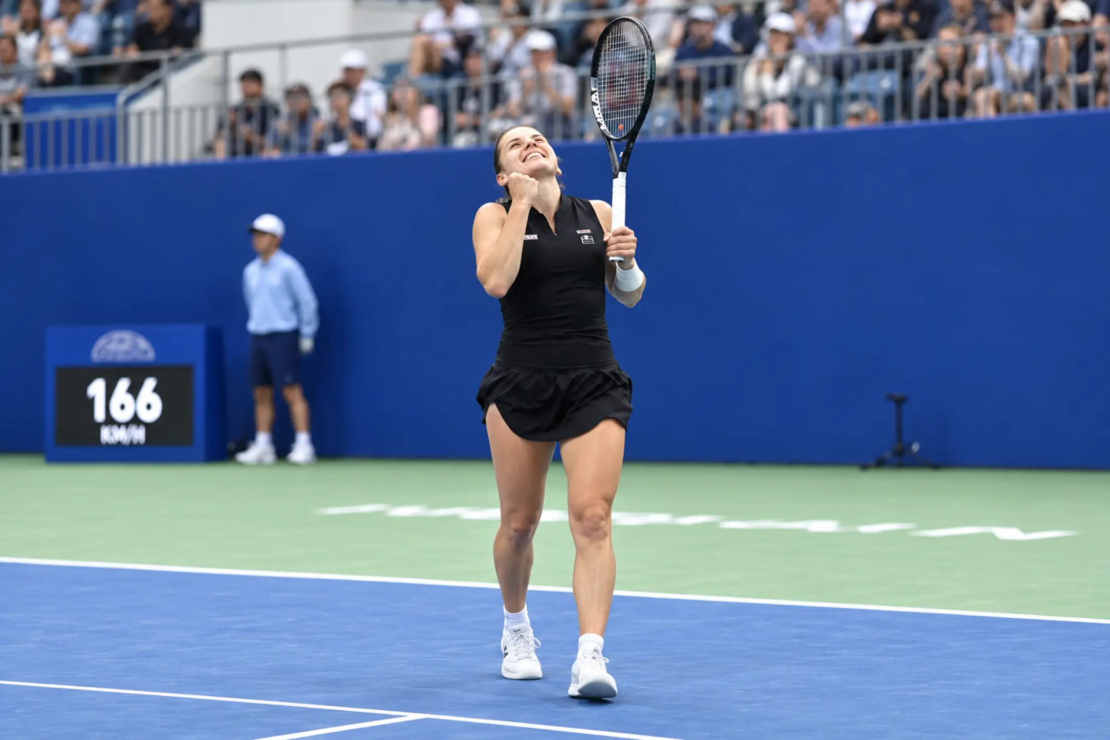 Maja Chwalinska celebrates after defeating Iva Jovic in the Round of 16 at the 2026 Wuhan Open