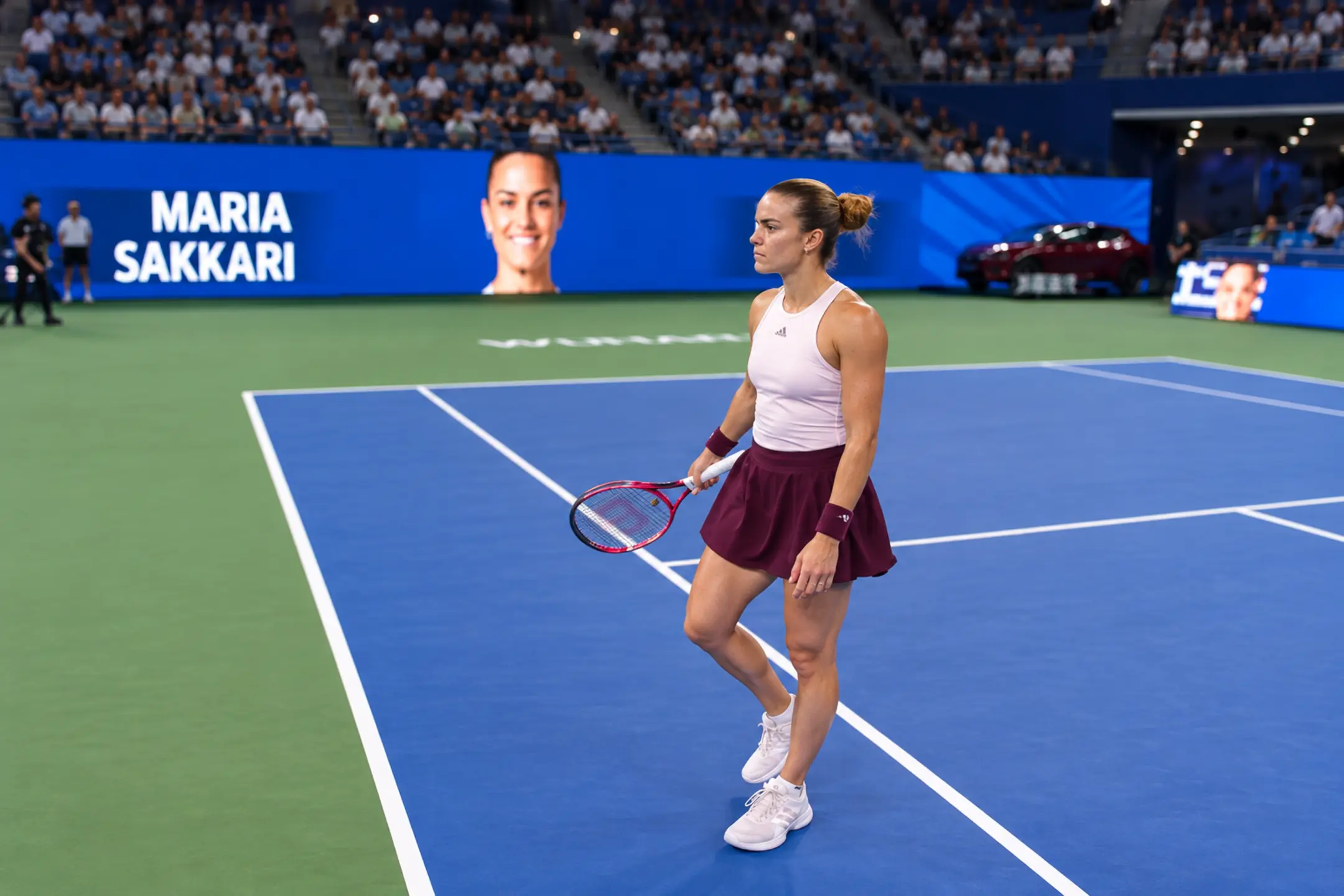 Maria Sakkari leaves the court after a hard-fought battle against Marta Kostyuk at the 2026 Wuhan Open
