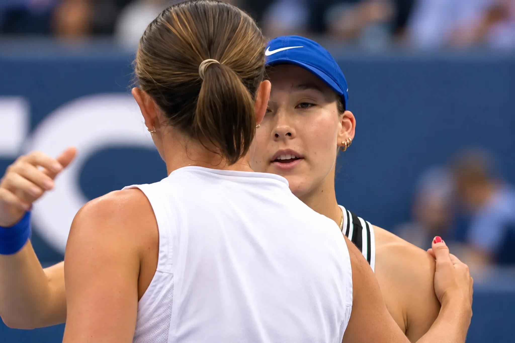 Mirra Andreeva congratulates Nikola Bartunkova after defeating the Czech teenager in the 2026 China Open semifinal