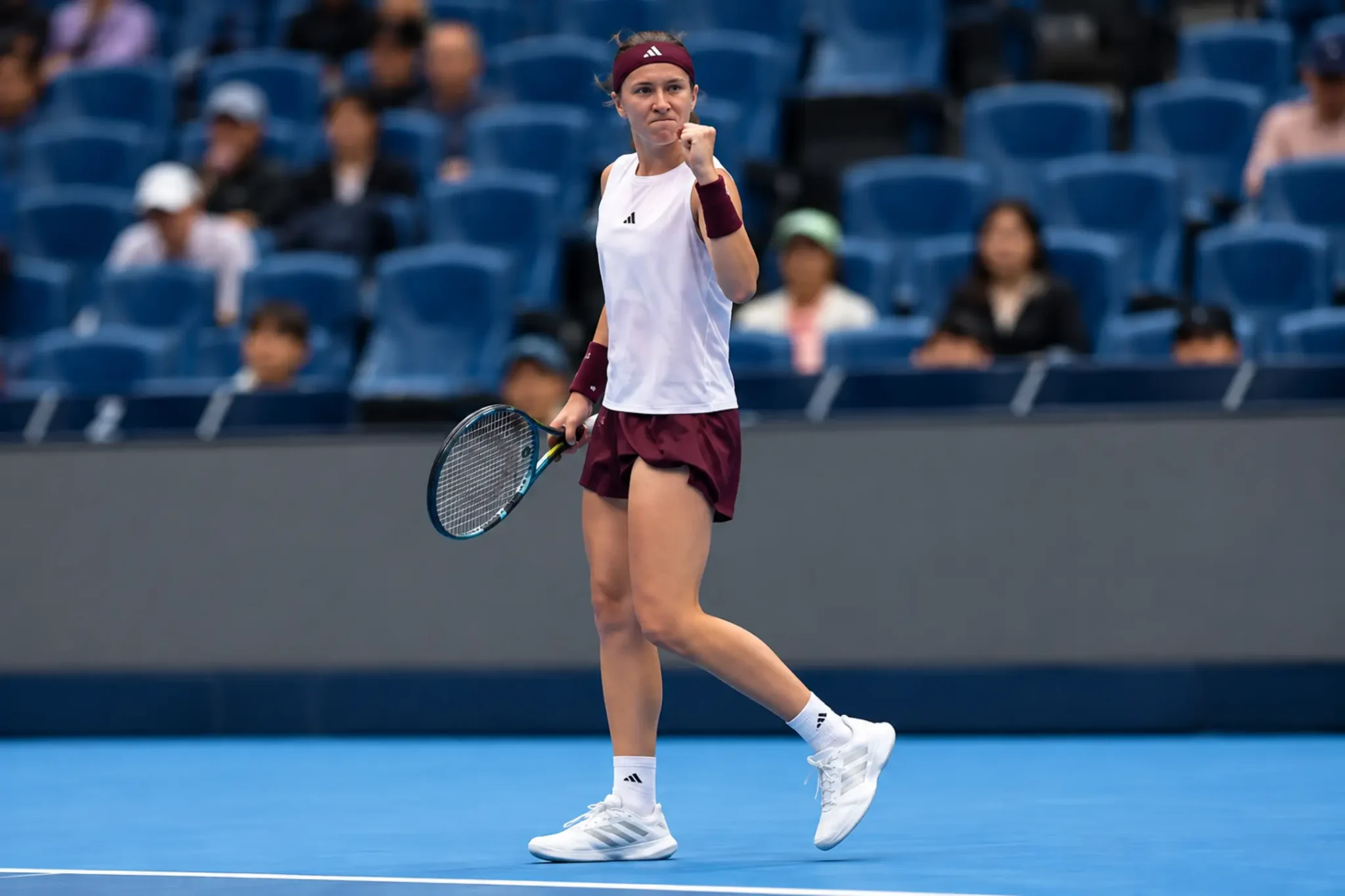 Nikola Bartunkova celebrates after defeating Karolina Muchova with a similarly composed, all-court style at the 2026 China Open