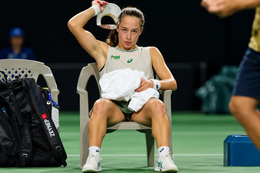 Zeynep Sönmez stares across the court after defeating Maya Joint in the first round of the 2026 Japan Women’s Open